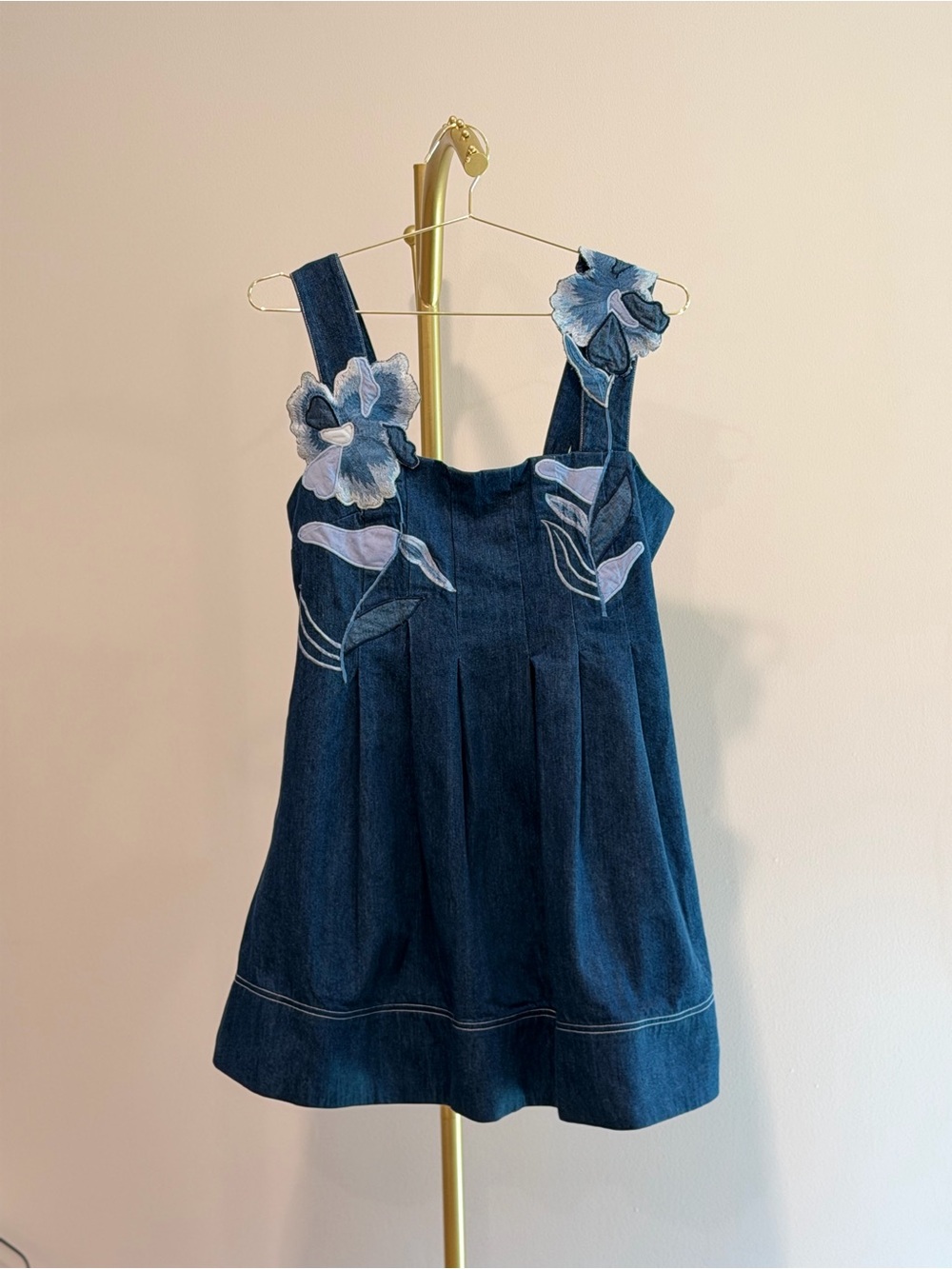 Maeve Navy Denim Floral Appliqué Dress